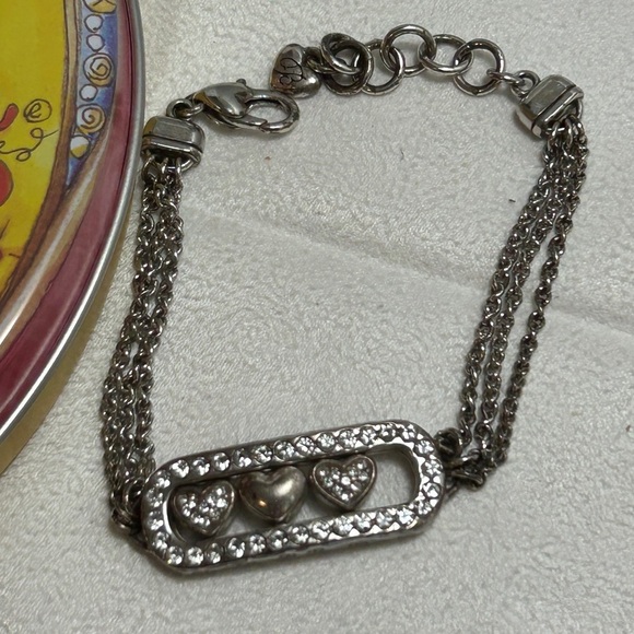 Brighton Kiss & Tell Bracelet Silver Plated Crystals 8" Triple Chain & Tin - Picture 3 of 9